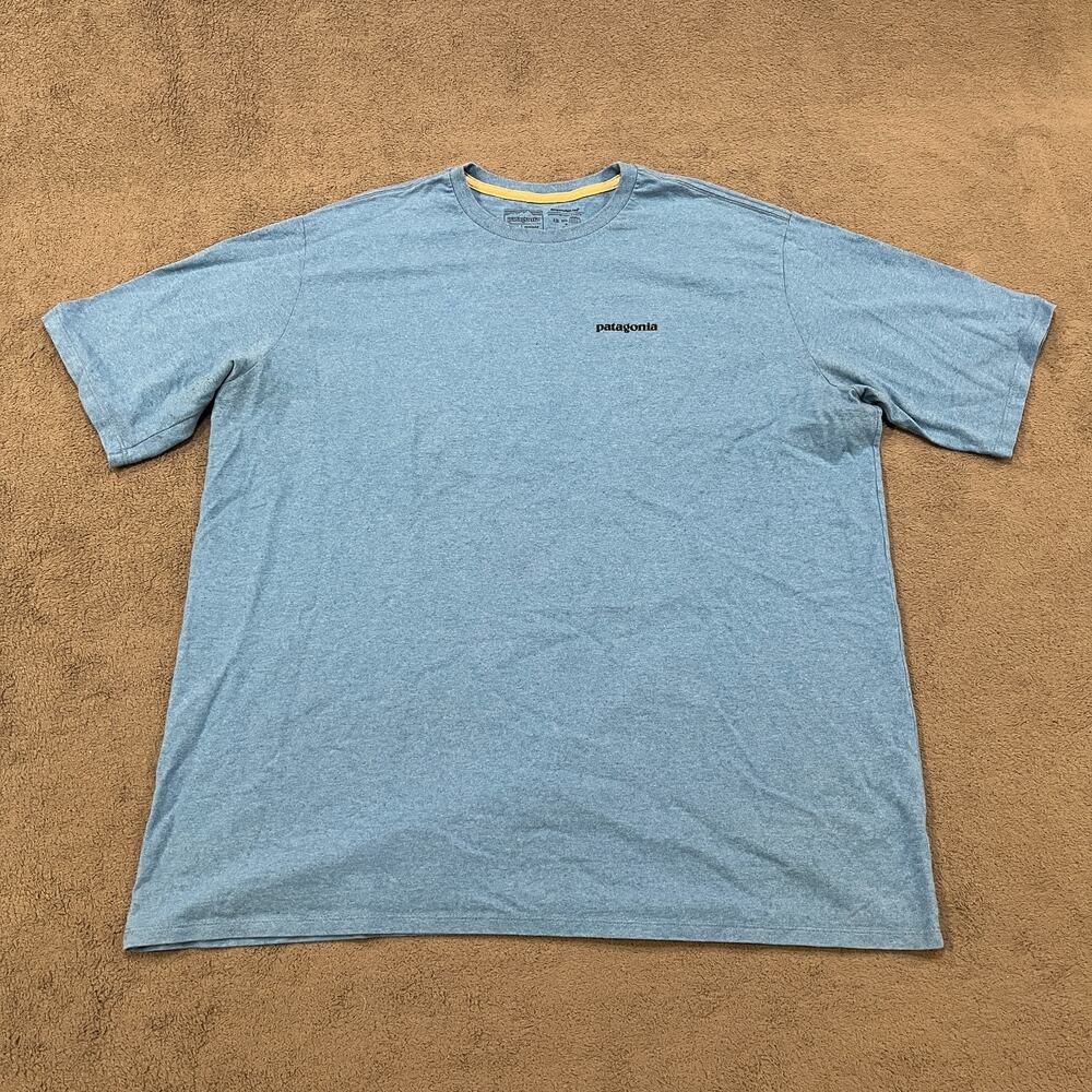 Patagonia P-6 Logo Responsibili Tee Heather Blue Graphic T-Shirt Men's Size XXL